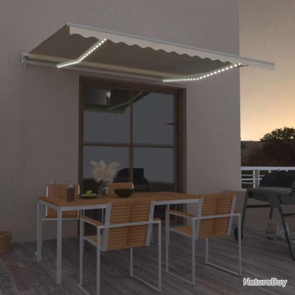 Auvent manuel r�tractable avec LED 450x300 cm Cr�me