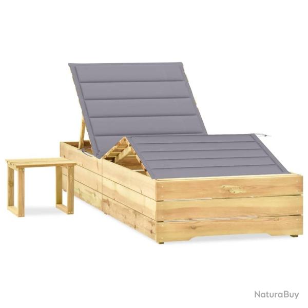 Chaise longue de jardin avec table et coussin Pin impr�gn�