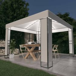 Tonnelle avec double toit et lumi&egrave;res LED 3x3 m Blanc
