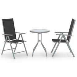 Ensemble de bistro 3 pcs aluminium et textil&egrave;ne argent&eacute;