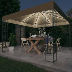 Tonnelle avec guirlande lumineuse &agrave; LED 3x3 m Taupe Tissu