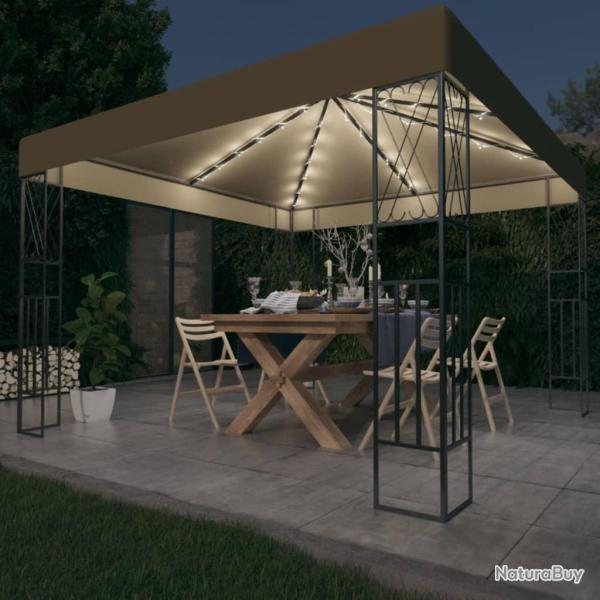 Tonnelle avec guirlande lumineuse � LED 3x3 m Taupe Tissu