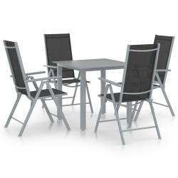 Ensemble &agrave; manger de jardin 5 pcs aluminium argent&eacute; et noir