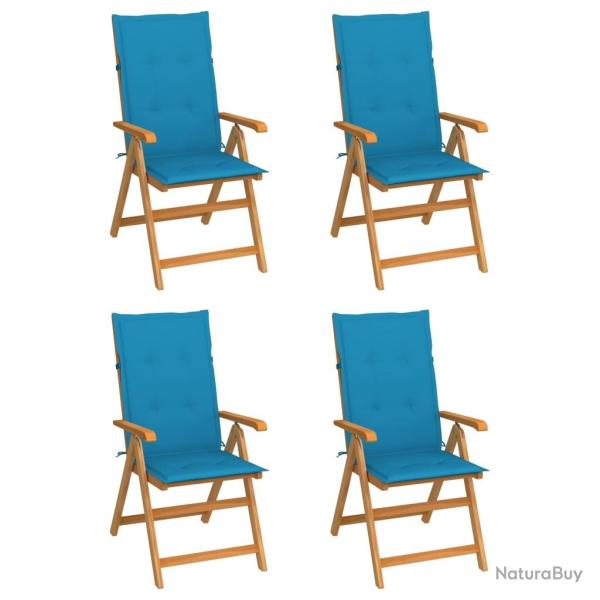 Chaises de jardin lot de 4 avec coussins bleu Bois teck solide