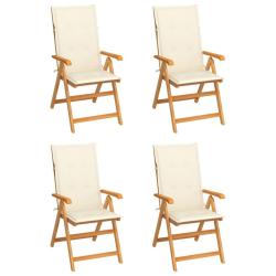 Chaises de jardin lot de 4 avec coussins cr&egrave;me Bois teck solide