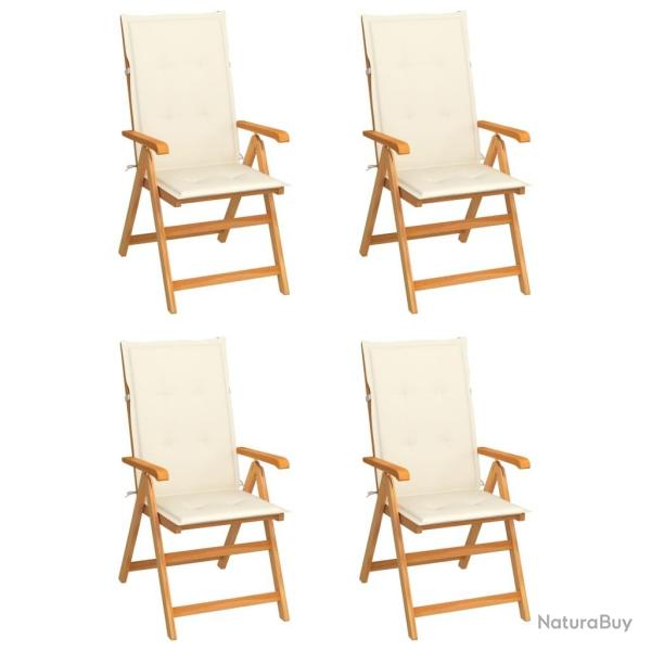 Chaises de jardin lot de 4 avec coussins cr�me Bois teck solide
