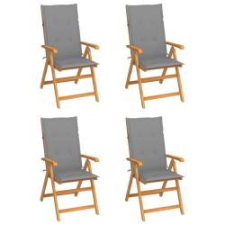 Chaises de jardin lot de 4 avec coussins gris Bois teck solide