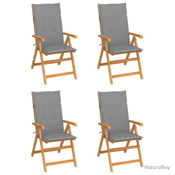 Chaises de jardin lot de 4 avec coussins gris Bois teck solide