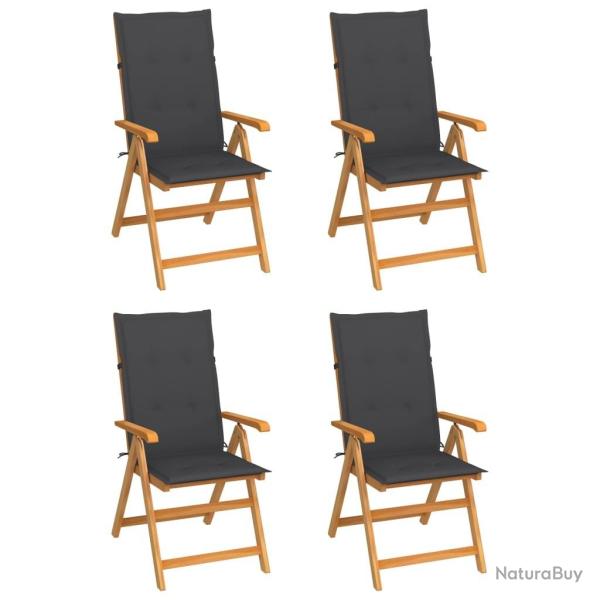 Chaises de jardin lot de 4 avec coussins anthracite Teck solide