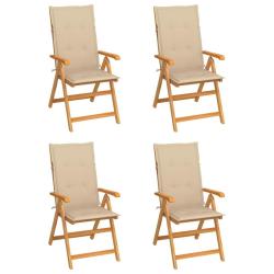 Chaises de jardin lot de 4 avec coussins beige Bois teck solide