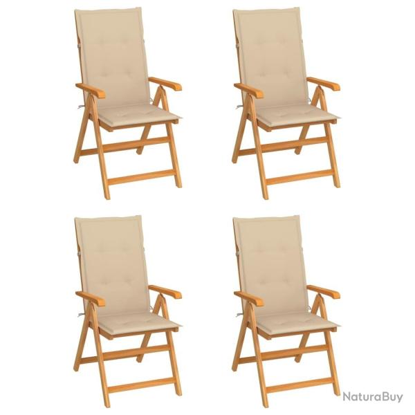 Chaises de jardin lot de 4 avec coussins beige Bois teck solide