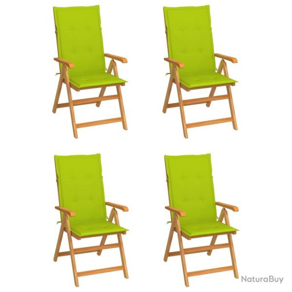 Chaises de jardin lot de 4 avec coussins vert vif Bois de teck