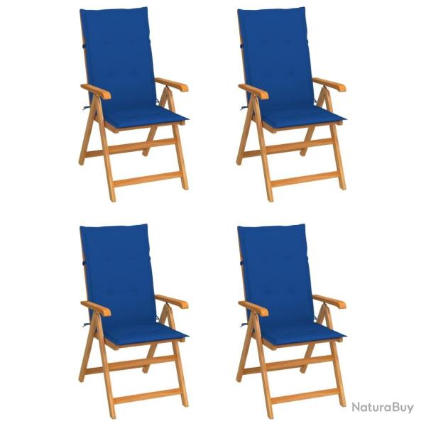 Chaises de jardin lot de 4 avec coussins bleu royal Bois teck