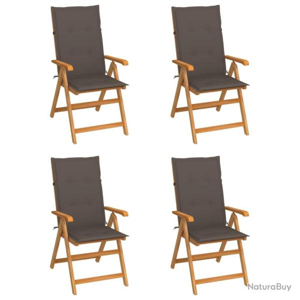 Chaises de jardin lot de 4 avec coussins taupe Bois teck solide