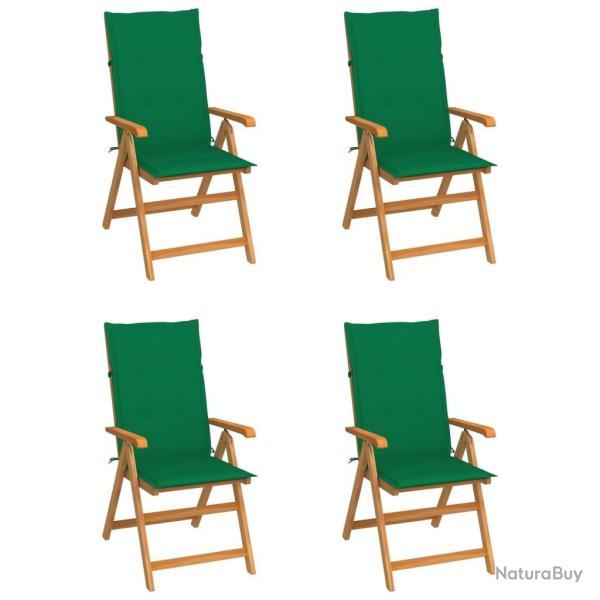 Chaises de jardin lot de 4 avec coussins vert Bois teck solide
