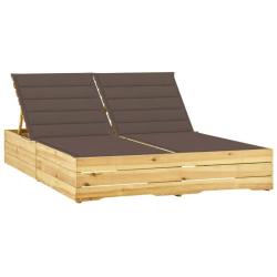 Chaise longue double et coussins taupe Bois de pin impr&eacute;gn&eacute;