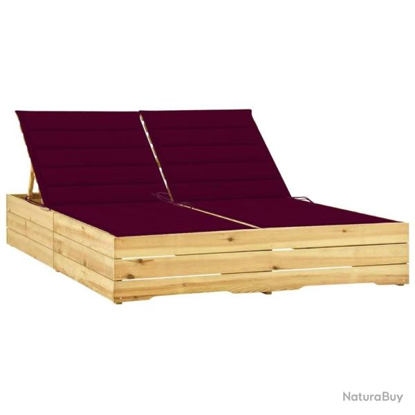 Chaise longue double et coussins bordeaux Bois de pin impr�gn�