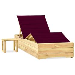 Chaise longue de jardin avec table et coussin Pin impr&eacute;gn&eacute;