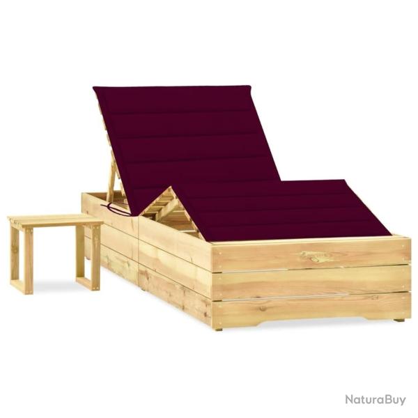 Chaise longue de jardin avec table et coussin Pin impr�gn�
