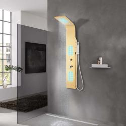 Syst&egrave;me de panneau de douche acier inoxydable dor&eacute; incurv&eacute;