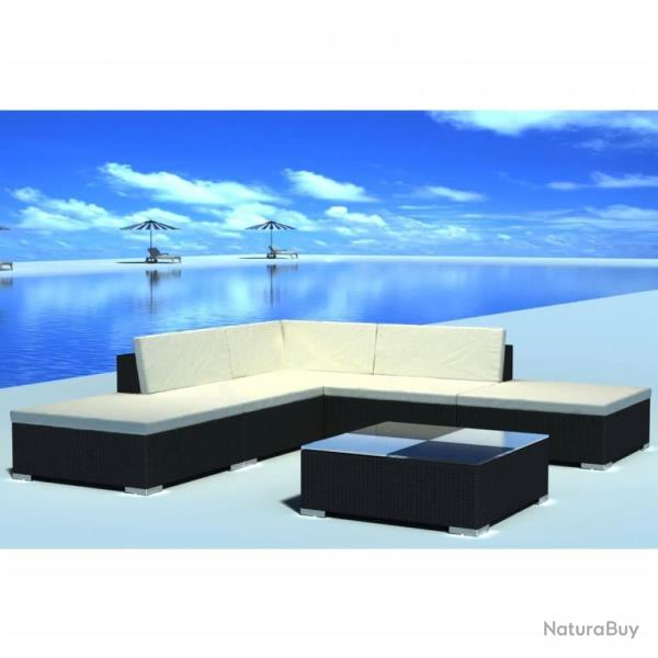 Salon de jardin 6 pcs avec coussins r�sine tress�e noir