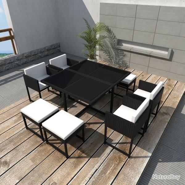 Ensemble � manger d'ext�rieur 9pcs coussins R�sine tress�e Noir