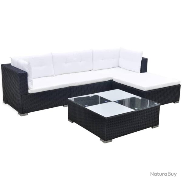 Salon de jardin 5 pcs avec coussins R�sine tress�e Noir