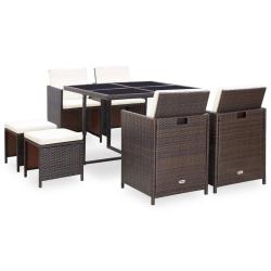 Ensemble &agrave; manger d'ext&eacute;rieur avec coussins 9pcs R&eacute;sine tress&eacute;e