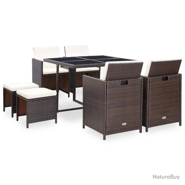 Ensemble � manger d'ext�rieur avec coussins 9pcs R�sine tress�e