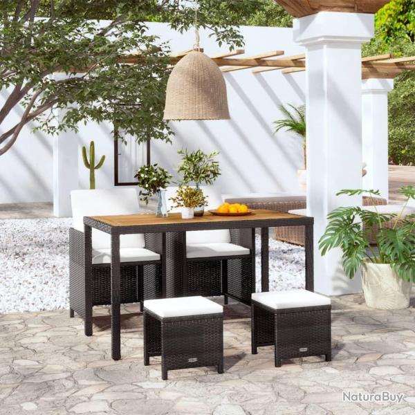 Ensemble � manger d'ext�rieur 5 pcs Rotin et bois d'acacia Noir