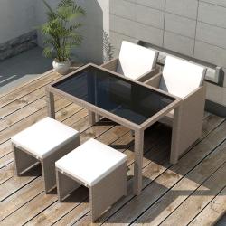Ensemble &agrave; manger d'ext&eacute;rieur avec coussins 5 pcs Rotin Beige