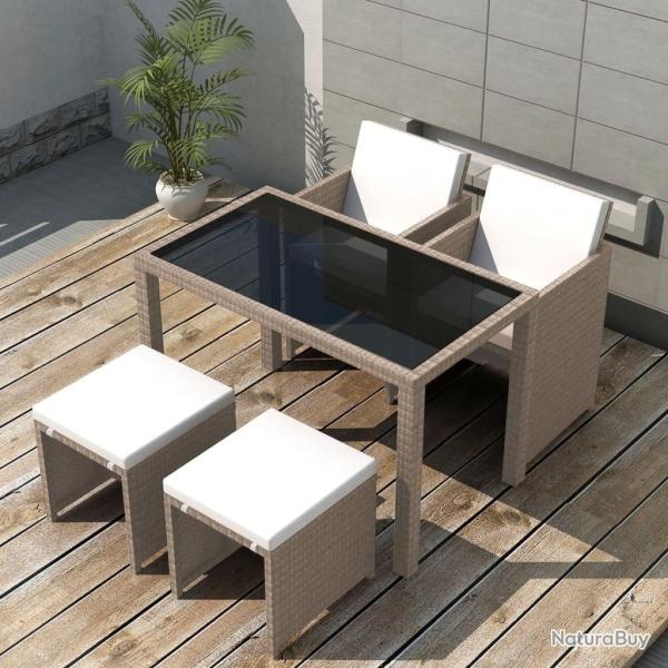 Ensemble � manger d'ext�rieur avec coussins 5 pcs Rotin Beige