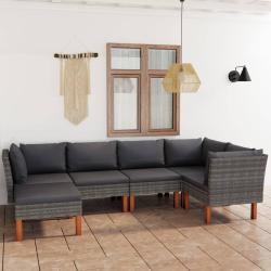 Salon de jardin 6 pcs avec coussins R&eacute;sine tress&eacute;e Gris