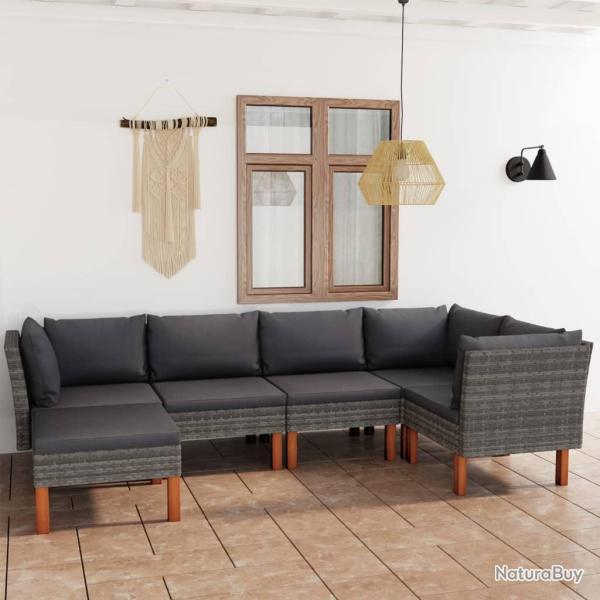 Salon de jardin 6 pcs avec coussins R�sine tress�e Gris