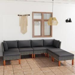 Salon de jardin 7 pcs avec coussins R&eacute;sine tress&eacute;e Gris