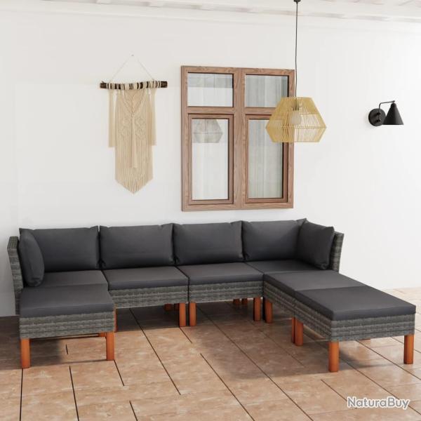 Salon de jardin 7 pcs avec coussins R�sine tress�e Gris