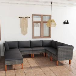 Salon de jardin 8 pcs avec coussins R&eacute;sine tress&eacute;e Gris