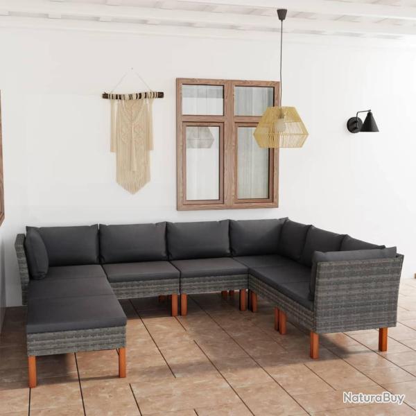 Salon de jardin 8 pcs avec coussins R�sine tress�e Gris