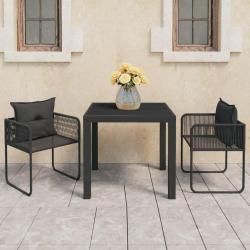 Ensemble &agrave; manger de jardin 3 pcs PVC r&eacute;sine tress&eacute;e noir