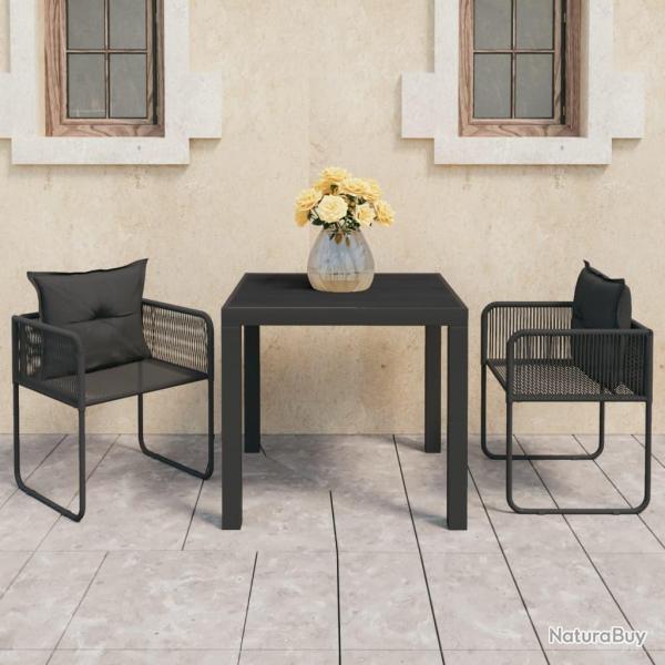 Ensemble � manger de jardin 3 pcs PVC r�sine tress�e noir