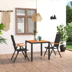 Ensemble &agrave; manger de jardin 3 pcs noir et marron