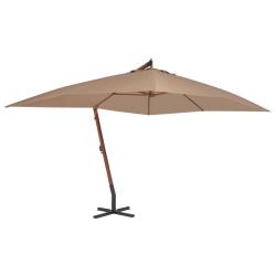 Parasol de jardin en porte-&agrave;-faux avec m&acirc;t en bois taupe