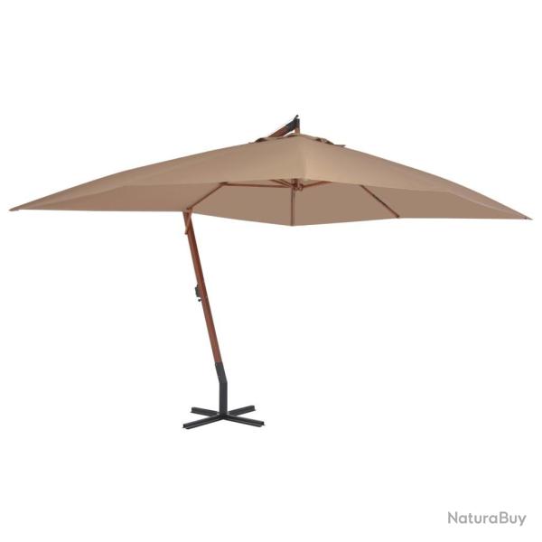 Parasol de jardin en porte-�-faux avec m�t en bois taupe