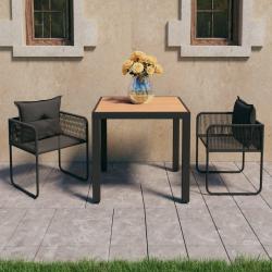 Ensemble &agrave; manger de jardin 3pcs PVC r&eacute;sine tress&eacute;e noir marron