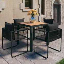 Ensemble &agrave; manger de jardin 5pcs PVC r&eacute;sine tress&eacute;e noir marron