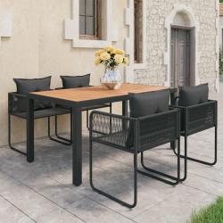 Ensemble &agrave; manger de jardin 5pcs PVC r&eacute;sine tress&eacute;e noir marron
