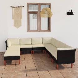Salon de jardin 9 pcs avec coussins R&eacute;sine tress&eacute;e Noir