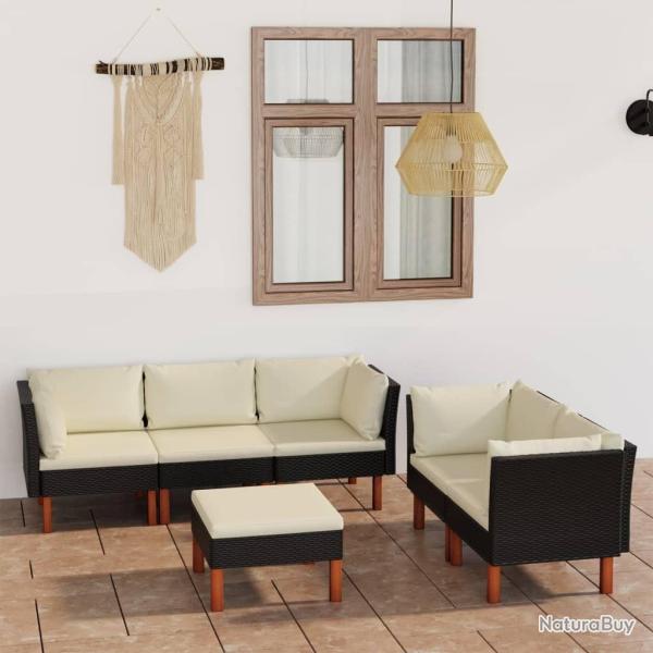 Salon de jardin 6 pcs avec coussins R�sine tress�e Noir
