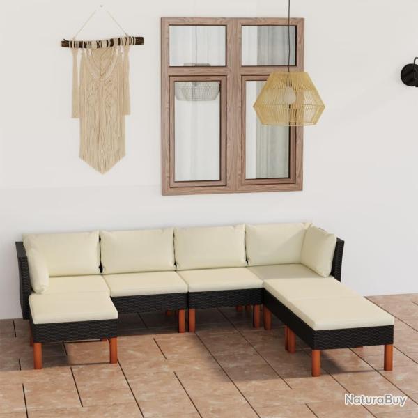 Salon de jardin 7 pcs avec coussins R�sine tress�e Noir