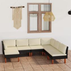 Salon de jardin 7 pcs avec coussins R&eacute;sine tress&eacute;e Noir